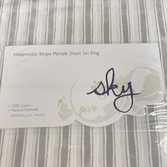 Sky Watercolor Stripe Percale Sheet Set, king - Picture 1 of 5